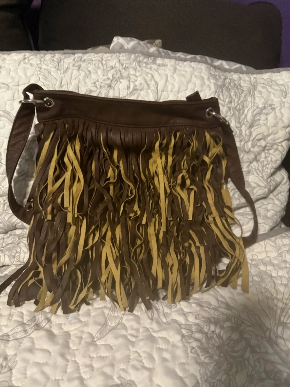 Fringe Crossbody Tote - Brown & Tan